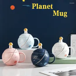 Mugs Creativity Ceramics Planet With Lid Spoon Children's Water Cup Breakfast Milk Tea Coffee Mug Gift Set