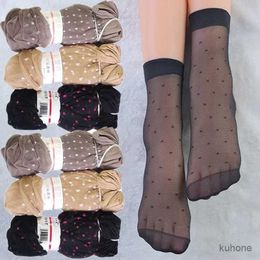Socks Hosiery Black Dot Transparent Socks Ultra-thin Elastic Women Crystal Silk Socks Nylon Fashion Ladies Summer Short Ankle Socks