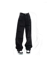 Women's Jeans Vintage Baggy Black Gothic Streetwear Harajuku Y2k Denim Trouser Korean Oversize High Waist Wide Leg Pants Clothes