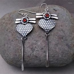 Dangle Earrings Sweet Love Heart Metal Long Drop With Red Stone Vintage Statement Jewelry For Women 2024