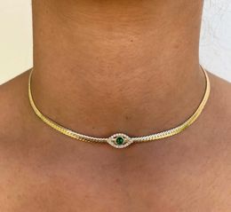 4MM Width Herringbone Chain CZ Evil Eye Charm Choker Necklace Gold Color 2021 Design Fashion Women Jewelry4222203