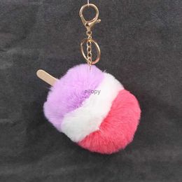 Keychains Lanyards Keychain for Child Backpack Cute Soft Ice Cream Fur Stylish Keychain for Womens Bag Cellphone Car Pendant