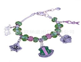 AkA Pink Green Gold Charms Bracelet Alpha Kap Alpha Sorority Gold Jewellery Beads Bracelet Bangle9047163