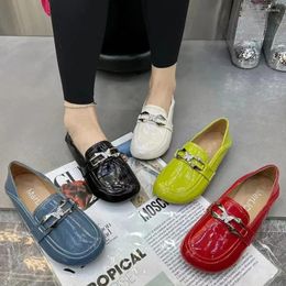 Casual Shoes Patent Leather Women Plus Size Loafers Fashion Rhinestone Female Flat Designer Mullers Gold Chain