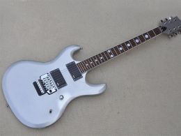 Guitar Silver Electric Guitar with Tremolo Bar 24 Frets Rosewood Fretboard Customizable