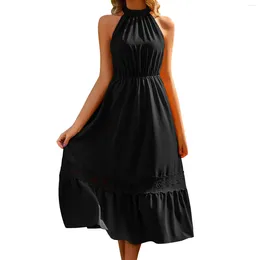 Casual Dresses Summer Solid Sling Short Skirt High Waist Hollow Plus Size For Women Lace Hook Flower Dress