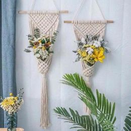 Tapestries Handmade Tapestry Garden Flower Arrangement Net Pocket Hand-woven Diy Cotton Rope Hanging Sling Woven Basket