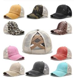 Hole Ponytail Baseball Hat Washed Cotton Baseball Cap Summer Breathable Mesh Running Hat Beach Snapback Party Hats 30pcs OOA80955959130