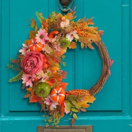 Decorative Flowers Fall Wreaths For Front Door Artificial Pumpkin Peony Garland Multifunctional Round Wall Hanging Wreath Home Decor