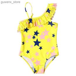 One-Pieces One Shoulder Children One Piece Swimwear Swimsuit 2023 Summer Girls Kids Monokini Baby Kid Swimming Bathing Suit Beachwear XA013 Y240412