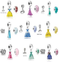 9 Sets Princess Party Dress Crown Murano Glass Charms Beads 925 Sterling Silver Jewellery Pendants for Charms Bracelets DIY 3pcs1913927