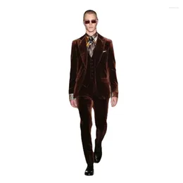 Men's Suits Latest Coat Pants Design Brown Velvet Wedding Men 3pcs Jacket VestCustom Made Skinny Terno Masculino Suit Outfit