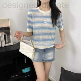 Women's Knits & Tees designer Casual and Unique Colourful Striped Knitwear Short sleeved Summer New Single Wear Versatile Age Reducing Top for Women UZWV