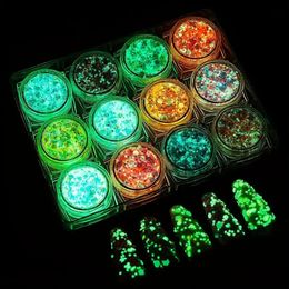 12 Colour set glow in the dark body face glitter gel UV hair eye shadow makeup nail luminous glitter sequin gel eye makeup mixed 240415