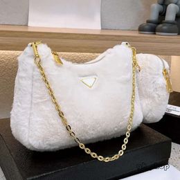 Pra Bag Designer Women Hobo Terry Lambswool Shoulder Bag Italy Milano Luxury Brand p Lady Half Moon Fur Plush Woollen Double Strap Underarm Handbag with Coin 1089 9874