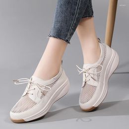 Dress Shoes Summer Mesh Single Women Fashion Breathable Thick Bottom Loafers Ladies Lace Up Casual Women's Large Size