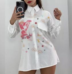 White shirts Summer fashionable digital colorful letters printed casual shirt for women rainbow bridge style with pocket lapel long sleeves top tee