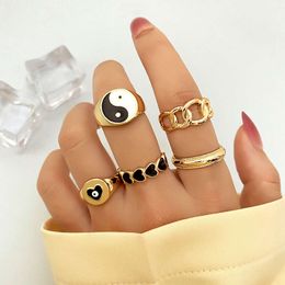 Black Oil Dripping Tai Chi Yin Yang Alloy Versatile China-chic Fengsu Ring Finger Joint Jewellery