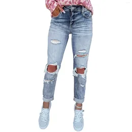 Women's Jeans Skinny Stretch Boyfriend Mid Waist Distressed Denim Jean Elegant Trousers 2024 Y2k Streetwear