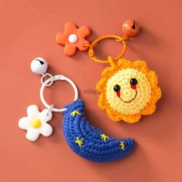 Keychains Lanyards Cute Handmade DIY Weaving Stars Moon Keychain Charms Llavero Auto Mujer Sunflower Knitted Pendant Couple Gift Phone Charm