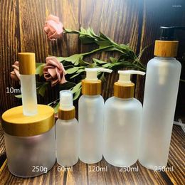 Storage Bottles 10PCS 2oz 120ml 8oz 250ml Cosmetic Bamboo Shampoo Bottle Frosted Plastic Cream Lotion Dispenser Pump Refillable