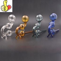 Wholesale Thick heady Smoking Straw Pipe Snake Style Glass Oil Burner pipes with Colourful 2 Dots Stand big 30mm OD Bowl