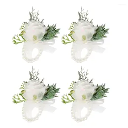 Decorative Flowers 4PCS/SET Wrist Corsage Bridesmaid Sisters Handmade Flower Artificial Silk Rose Bracelet For Wedding Dancing Party Decor