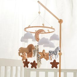 Crib Mobile Bed Bell Wooden Baby Rattles Soft Felt Cartoon Animal born Music Box Hanging Toy Bracket Gifts 240407