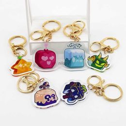 Keychains Lanyards Anime Game Blox Fruits Keychain Toy Fruit Leopard Pattern Box Cartoon Toy Pendant Acrylic Fruits Toy Birthday Gift for Children