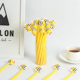 2pcs Little Yellow Honey Bee Flexible Pen Ballpoint 0.5mm Black Colour Gel Ink Pens For Writing Gift A6102