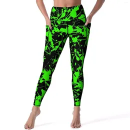 Active Pants Green Splash Leggings Abstract Print Push Up Yoga Sexy Elastic Legging Women Design Gym Sports Tights