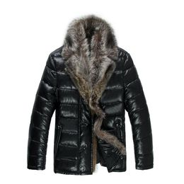 Mens Leather Down Jackets Real Fur Collar Winter Parkas Down Coats Snow Clothes Warm Thick Outwear High Quality Larger Size 5XL6280658