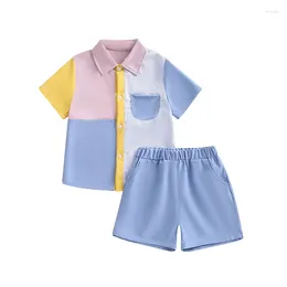 Clothing Sets Pudcoco Kids Baby Boys Summer Clothes Contrast Color Short Sleeve Turn-Down Collar Shirts Tops Solid Shorts 2Pcs Suit 3-7T