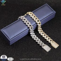 Fine Jewelry Bracelets 925 Silver Gold Plated Baguette Vvs d Diamond Moissanite Cuban Link Chain Bracelet Men Women