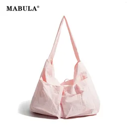 Drawstring MABULA Reusable Big Women's Pink Multipocket Shoulder Bag Casual Lightweight Grocery Shopping Handbag Simple Work Tote Purse