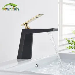 Bathroom Sink Faucets Gold Black Basin Faucet Cold Mixer Tap Waterfall Hollow Design Single Handle Switch Modern Model