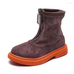Boots Children Shoes Girl Leather Autumn Princess Ankle Zip Fashion Comfortable Kids Riding Toddler Casual