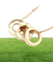 2021 Titanium Steel Silver Full Zircon Love Pendants Necklace Three Circles Screw pattern Women Rose Gold Couple Jewellery Wedding G2077649