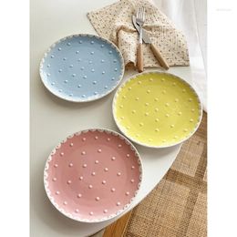 Plates Creative Ceramic Plate Round Bolka Dot Relief Household Tableware Fruit Salad Cake Dessert Bread Kitchen Supplies