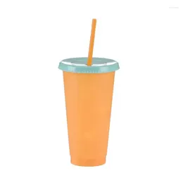 Cups Saucers 5Pcs Water Plastic Temperature Color Changing Straw Cup Cold Drink Coffee Mug For Adult Kids