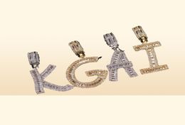 Az Iced Out Baguette Initials Single Letters Hip Hop Pendant Chain Gold Silver Bling Zirconia Men039s Hip2549538