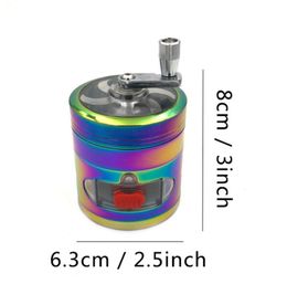 Hand Crank Rainbow Grinders Colourful Sharpstone Grinders Zinc Alloy Metal Grinder 63mm 4 Layers Dry Herb Grinders Herb Crushers BH3034739