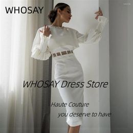 Party Dresses WHOSAY Beaded Crew Neck Long Sleeves Jackets Saudi Women Wear For Prom Back Slit Short Cocktail Evening Gowns