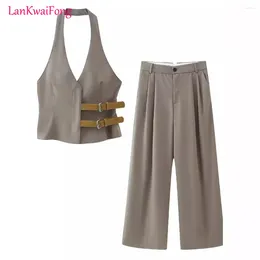 Women's Two Piece Pants LKF 2024 Summer Fashion Street Style Backless Halter Belt Vest Top 2-piece Suit For Women