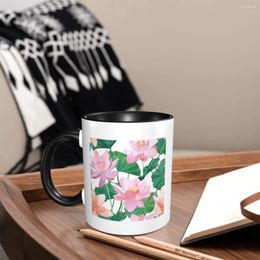 Mugs Lotus Flowers And Leaves Watercolour Illustration Coffee Kids Kitchen Smooth Cup Body