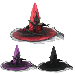 Berets Exquisite Lace Feather Wizard Hat Pointed Halloween Witch For Decoration Accessories