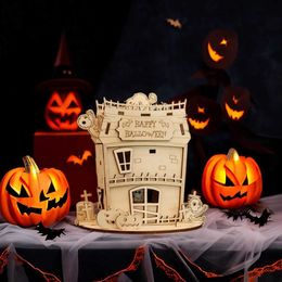 3D Puzzles Tada 3D Halloween Zombie House Party Decoration DIY Wooden Puzzle Model Assembly Toys Game For Children Kids Gift Y240415