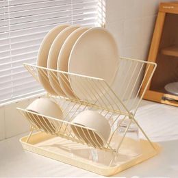 Kitchen Storage Large Capacity Dish Drainer Bar Card Slot Rack Convenient Folding Cutlery Holder Drain Plate Stand For Dishes