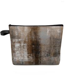 Cosmetic Bags Vintage Country Style Oil Painting Texture Abstract Makeup Bag Pouch Women Organizer Storage Pencil Case