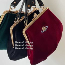 Dinner Evening Bags Fashion Velvet Clip Bag Westwood Saturn Gold Chian Dumpling Shoulder Bags Designer Handbag 240123